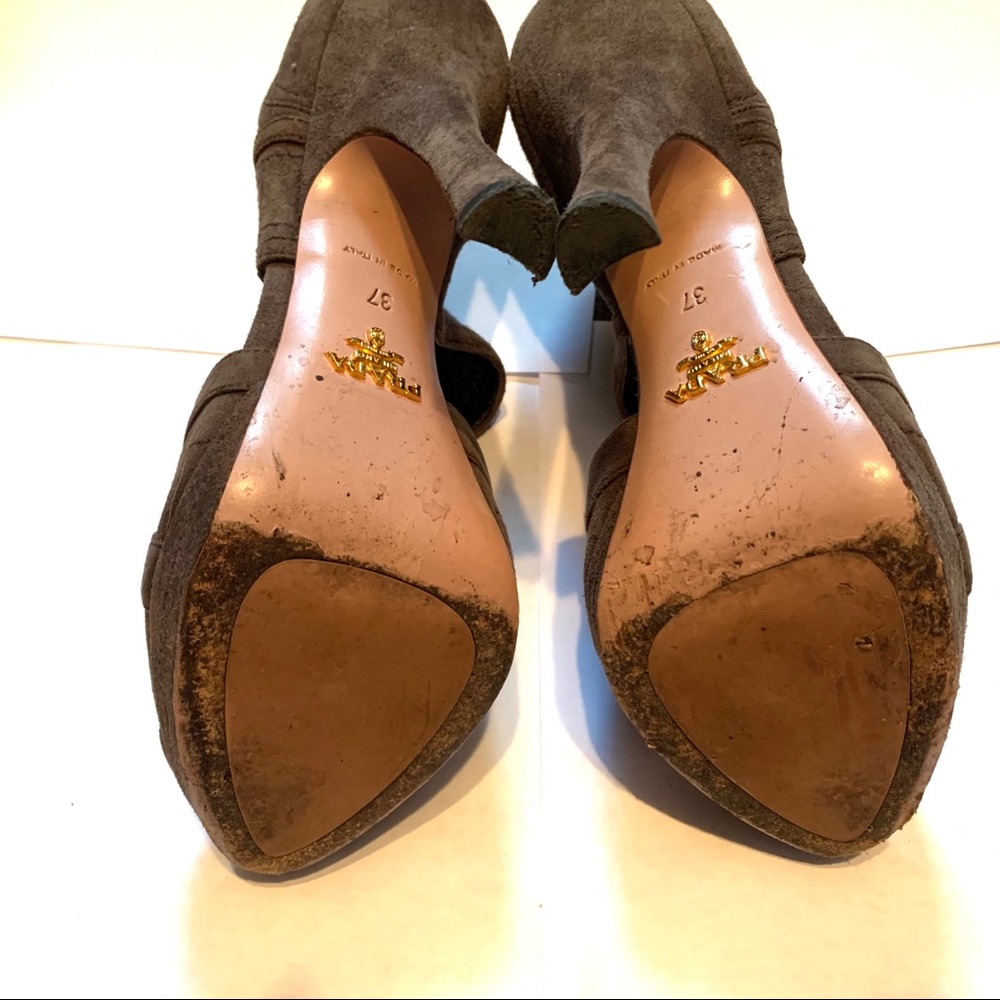 Prada Suede Grey Brown High Peep Heel 37 7 - Picture 6 of 14